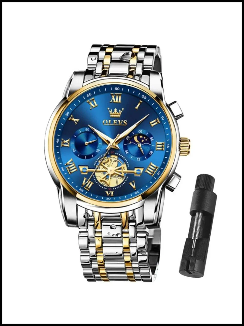 Mens Stainless Steel Quartz Watch Adjustable Bracelet Waterproof Luminous